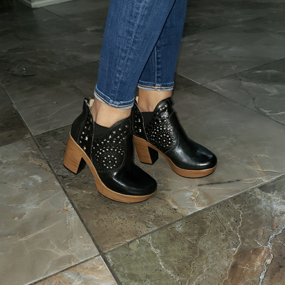 Black leather booties
